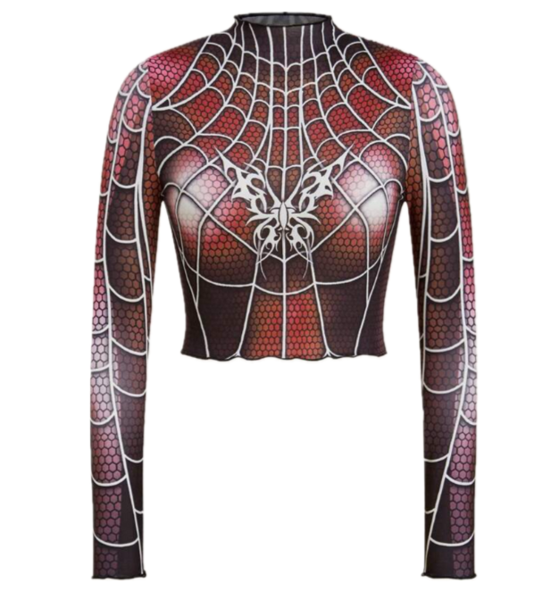 Global Spider Y2k Web Crop Top - RED
