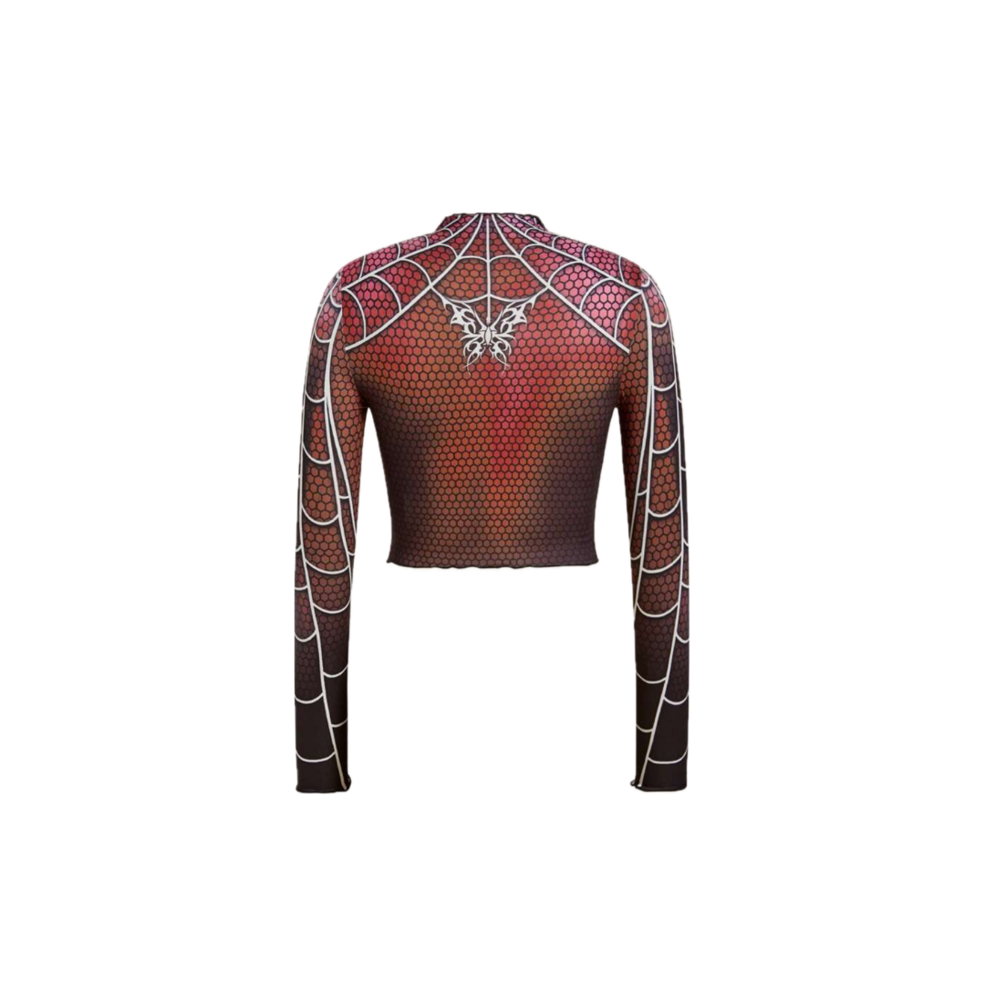 Global Spider Y2k Web Crop Top - RED