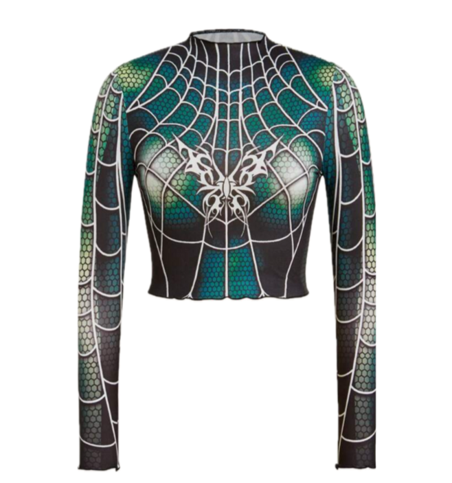 Global Spider Y2K Web Crop Top - GREEN