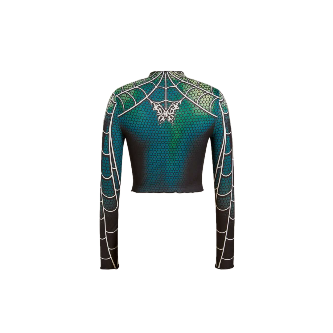 Global Spider Y2K Web Crop Top - GREEN