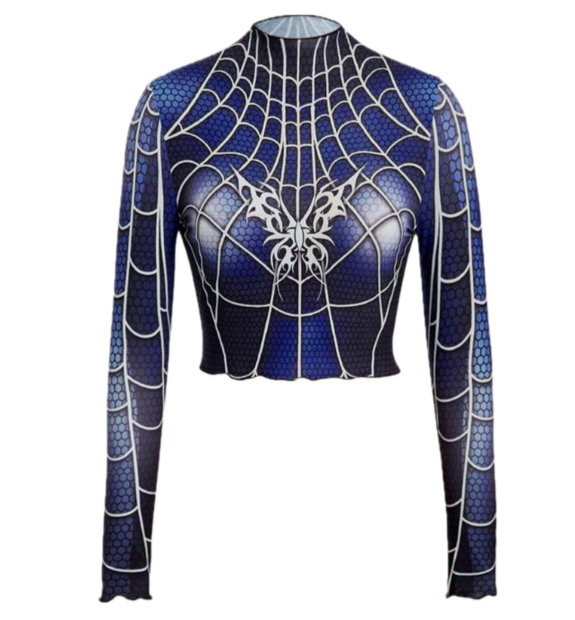 Global Spider Y2K Web Crop Top - BLUE