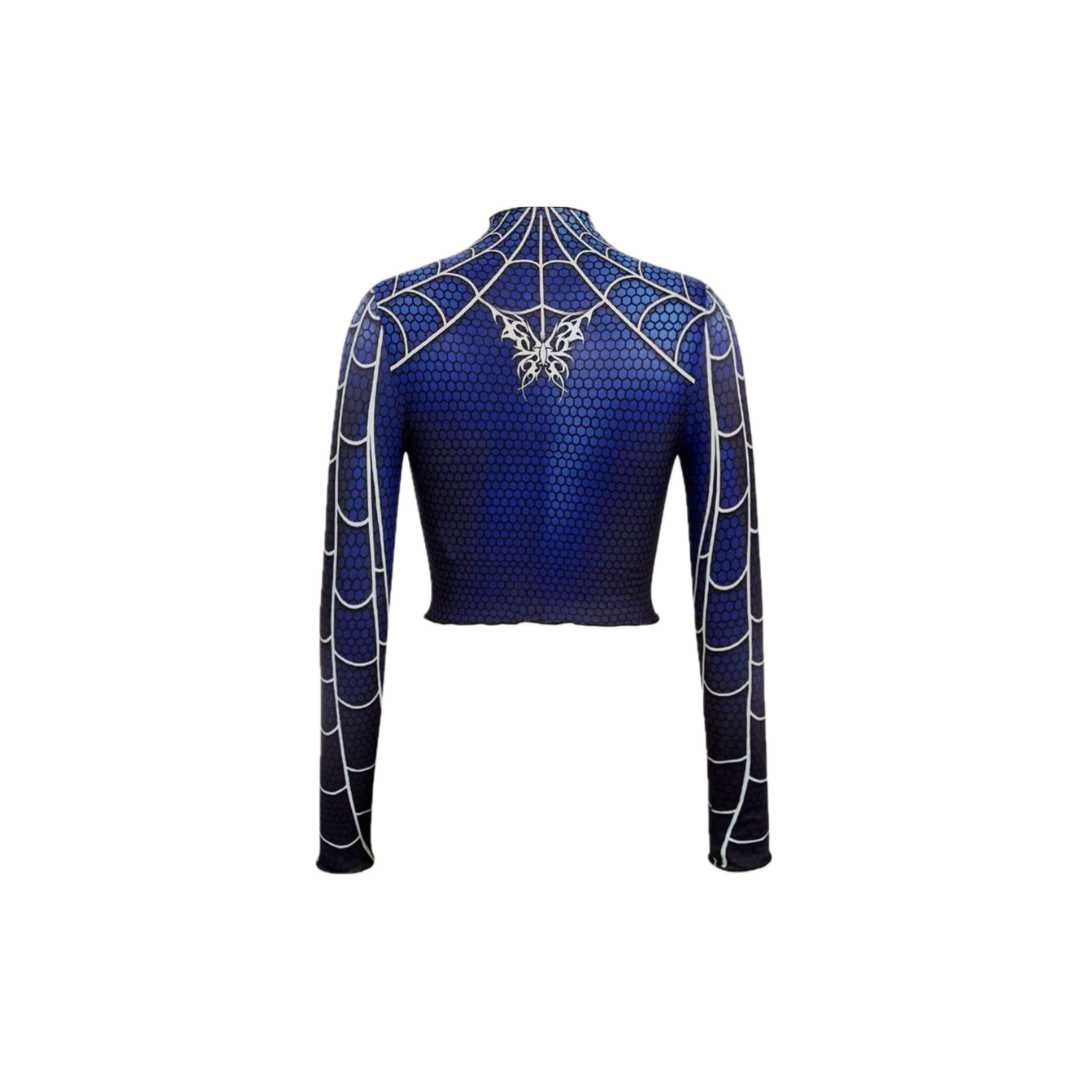 Global Spider Y2K Web Crop Top - BLUE